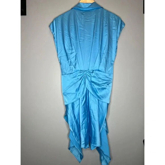 NEW DO + BE Blue satin collar dress tie front ruched mini party size MEDIUM - Picture 10 of 10